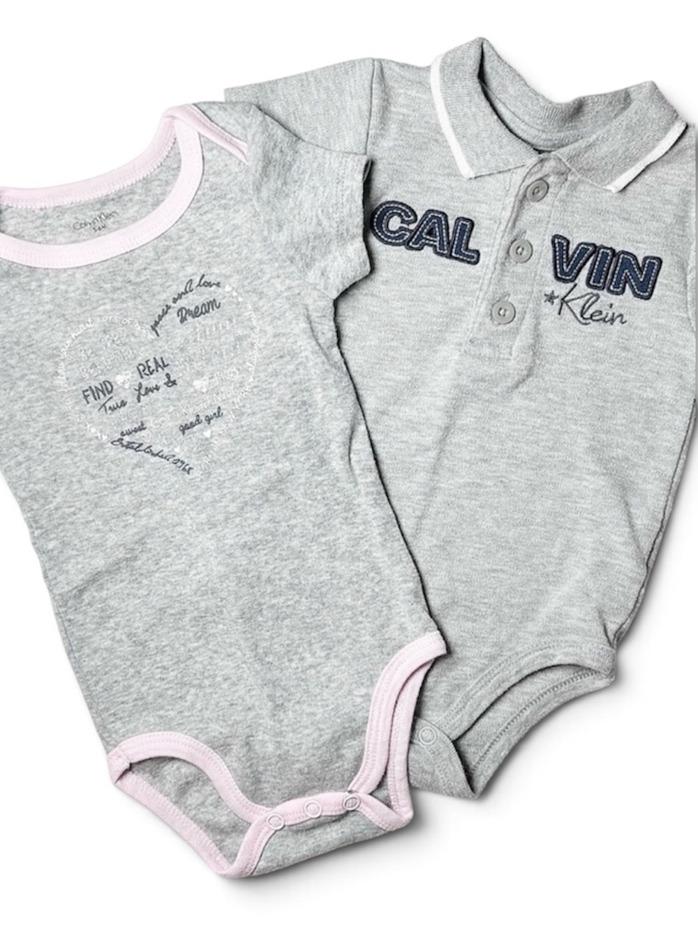 Calvin Klein Baby Grey Logo Polo & Heart Bodysuit Set 2pcs 6-9M